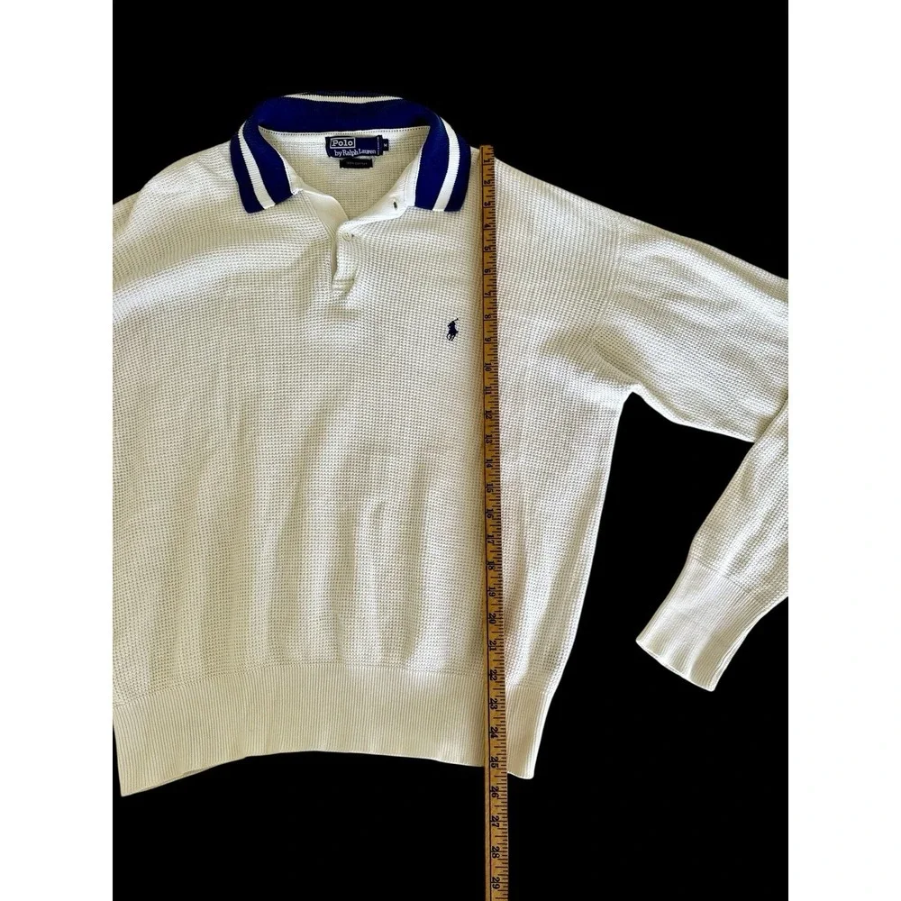 Vintage Ralph Lauren Long Sleeve Waffle Thermal Polo Shirt‎ Men's Medium *flaw